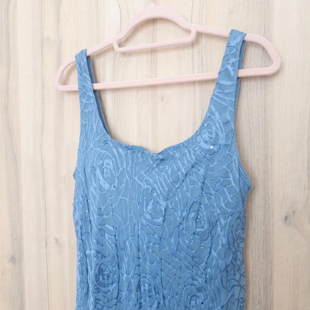 Alex Evenings Silk Dress Set 12 Blue 2 Piece Burnout Floral Formal Wedding Fairy
